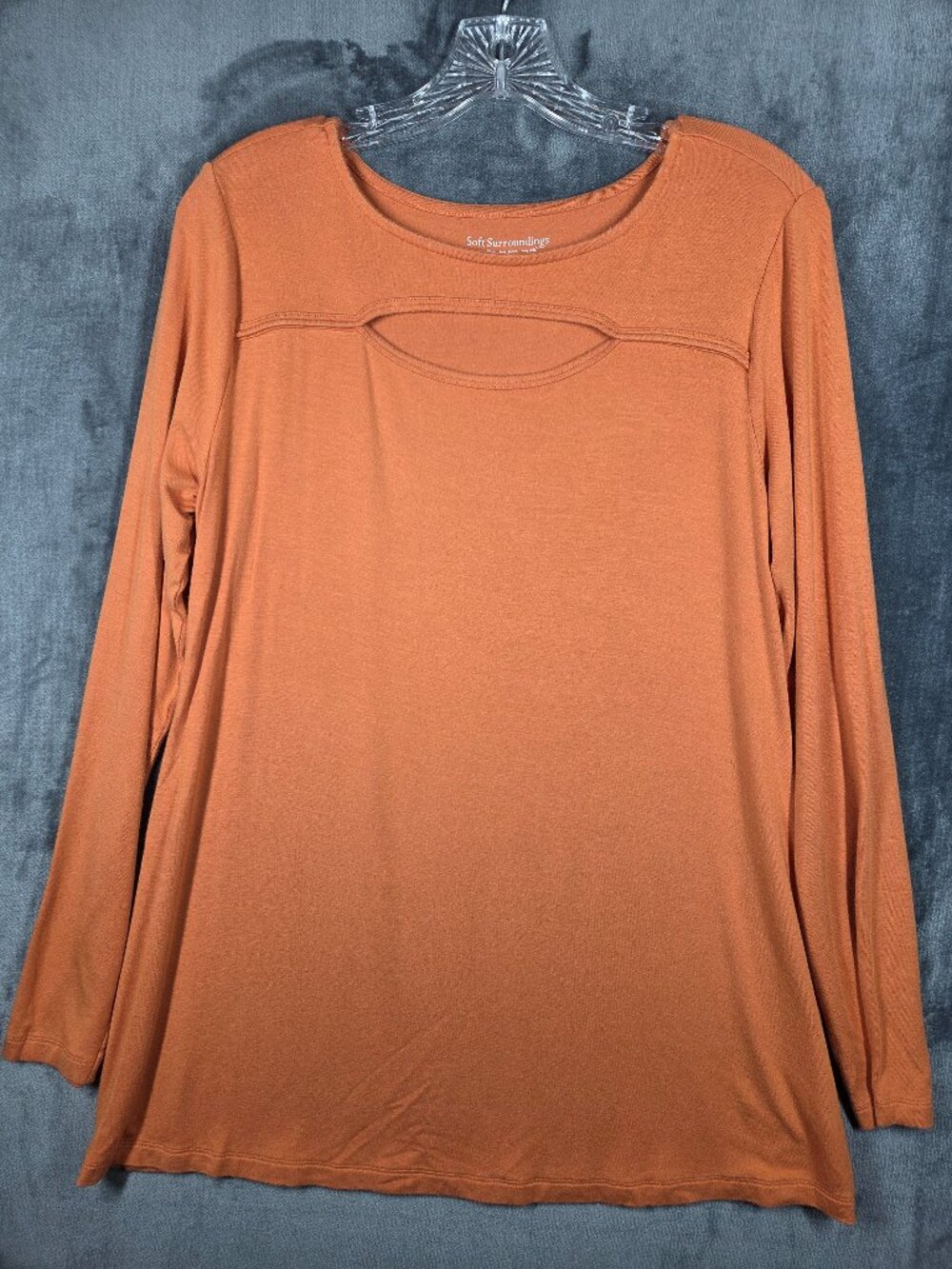 Soft Surroundings Top Womens Size M Orange Long Sleeve Chest Cut-Out